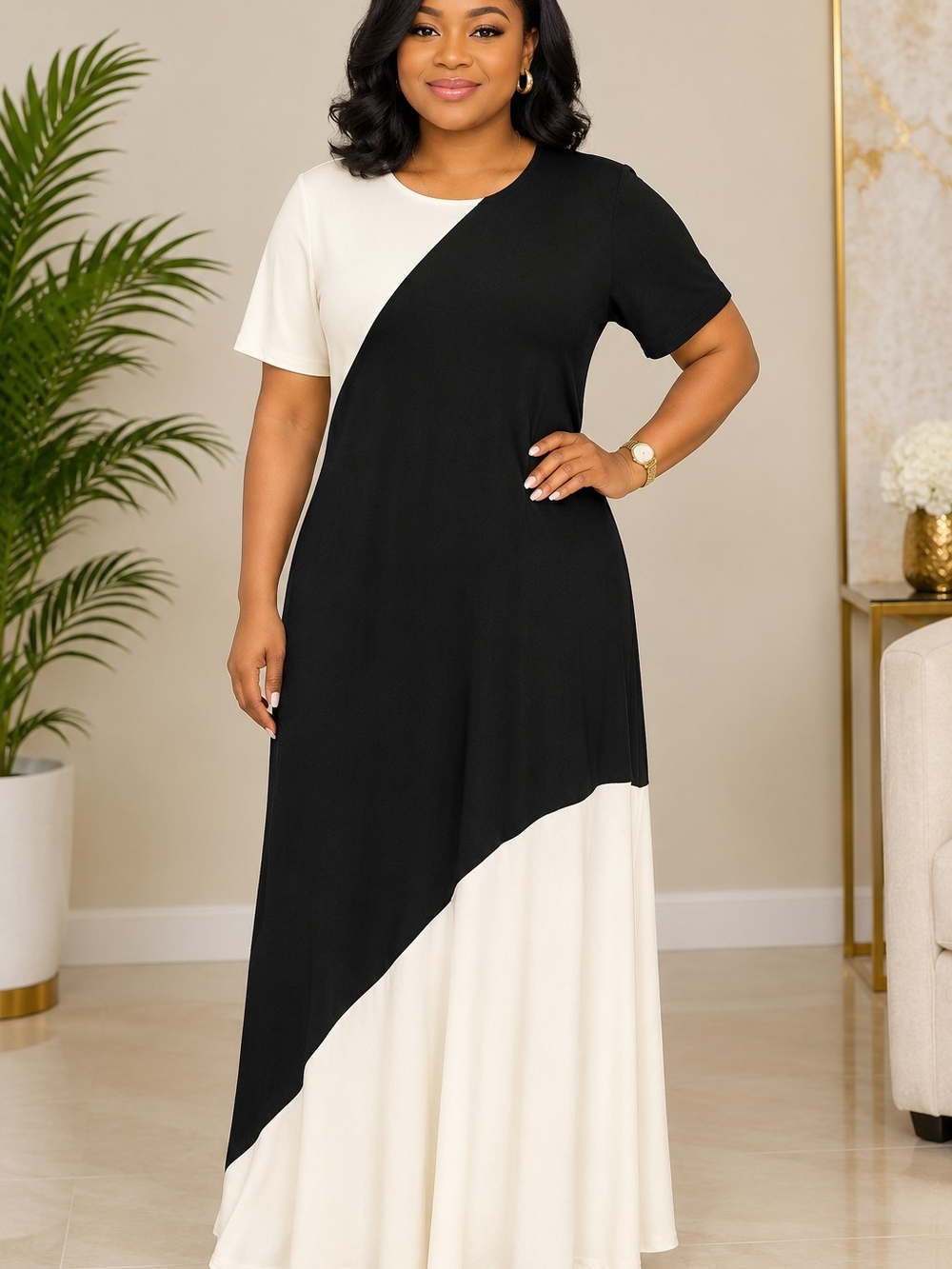 Karen Kane Black and White Diagonal Maxi Dress
